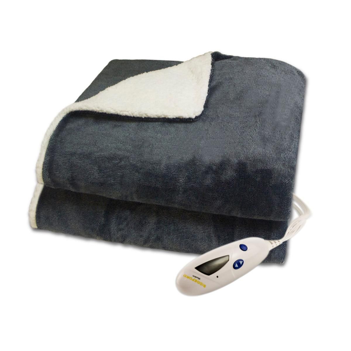 Biddeford Blankets Velour 2-Tone/Sherpa Electric Heated Throw With Digital Controller