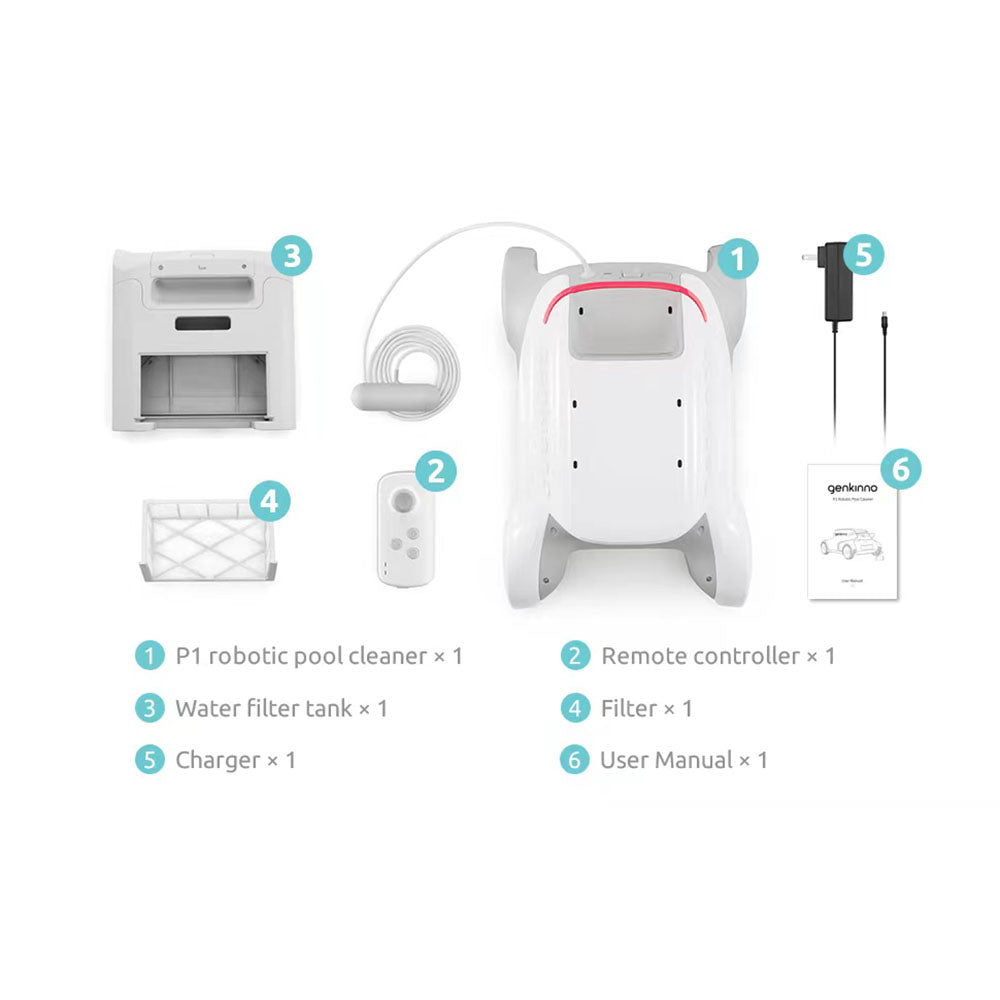 Genkinno P1 Cordless Automatic Robotic Pool Cleaner With Remote Controller For Above/In-Ground Flat Pools Up To 1614 Sq.ft.