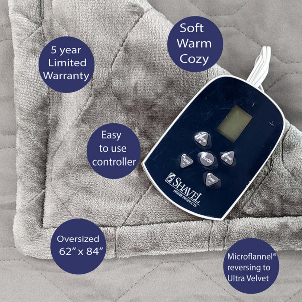 Shavel Micro Flannel The Premier Reverse To Ultra Velvet Heated Throw/Twin - Oversized 62in X 84in