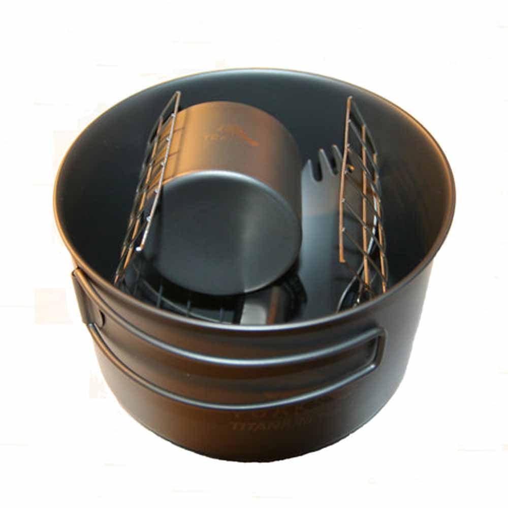 TOAKS Titanium Cook System - Ultra Thin Wall 700ml Pot & Siphon Alcohol Stove With Wire Pot Stand