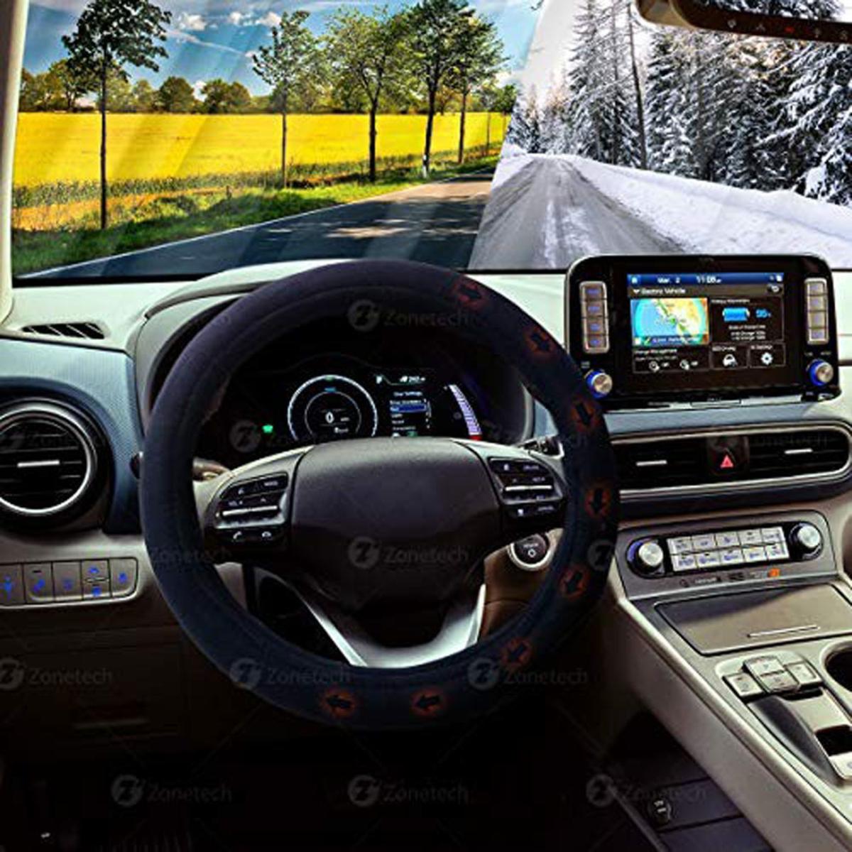 Zone Tech 12V Car Steering Wheel Heated Cover - Classic Black