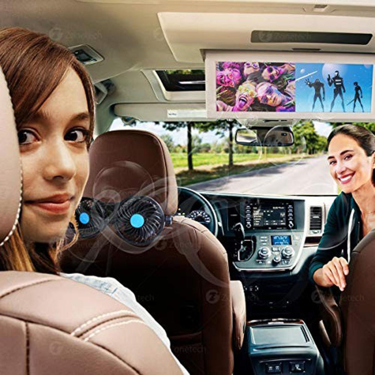 Zone Tech 12V Dual Head Car Cooling Air Fan - 2 Speed 360 Degree Rotatable