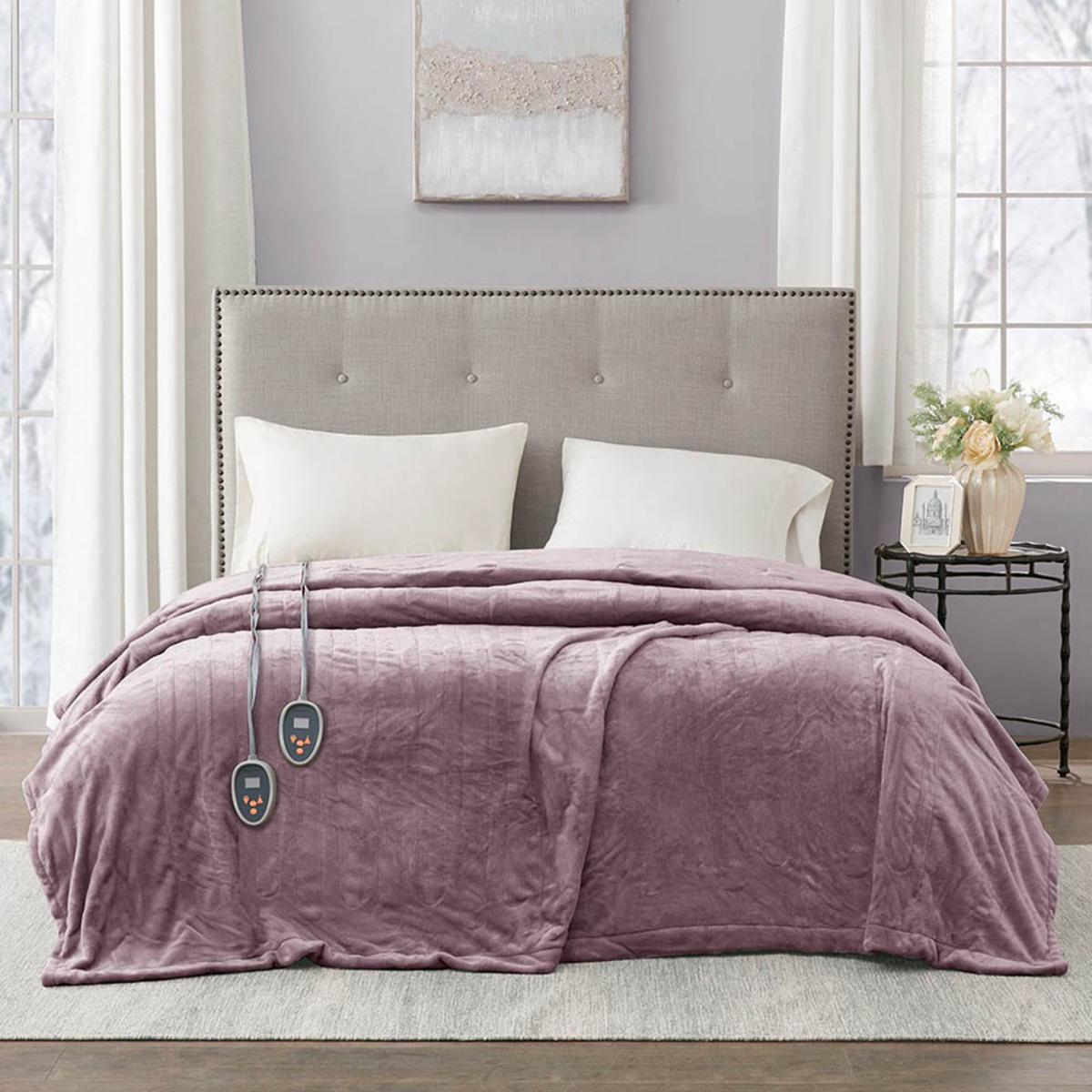  Beautyrest 100% Polyester Knitted Solid Microlight To Solid Microlight Heated Blanket - Full