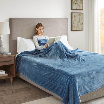  Beautyrest 100% Polyester Knitted Solid Microlight To Solid Microlight Heated Blanket - Full