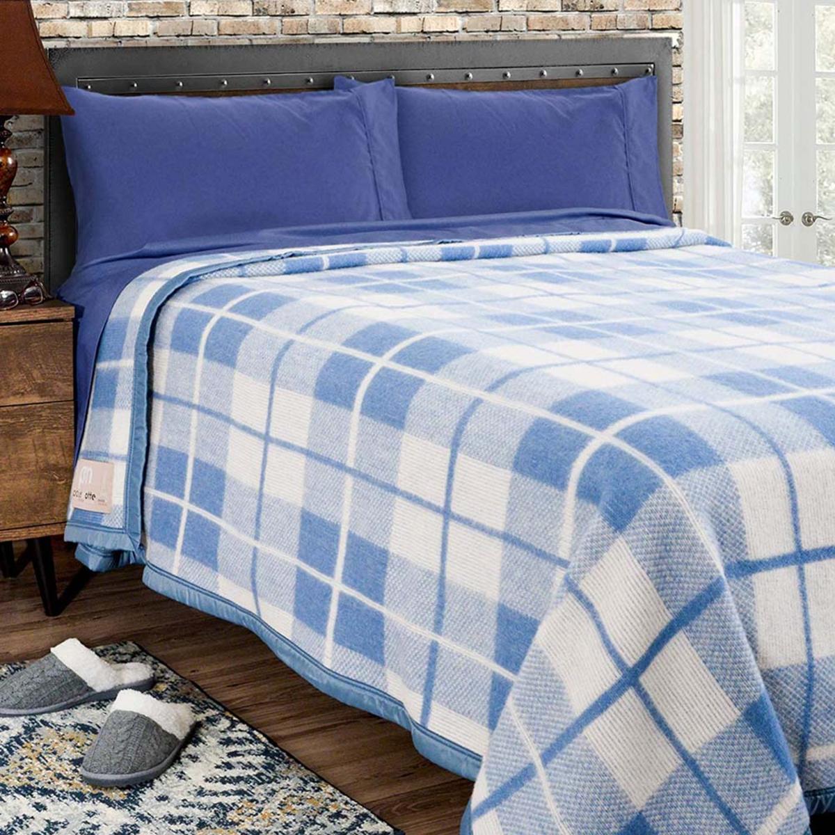  Poyet Motte Rivoli Checks 100% Virgin Wool Blanket 400Gsm 33 Micron - Queen 94in X 90in