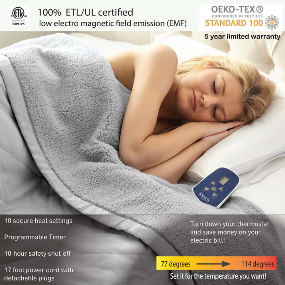  Shavel Micro Flannel The Modern Reverse To Sherpa Electric Heated Blanket - Full