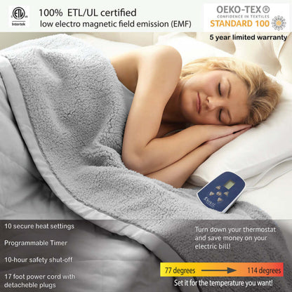  Shavel Micro Flannel The Modern Reverse To Sherpa Electric Heated Blanket - King